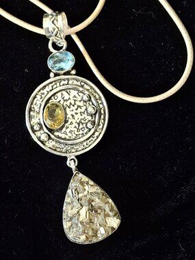 Boho Apache Pyrite Druzy Citrine Gemstone Ethnic Pendant  490 NWOT